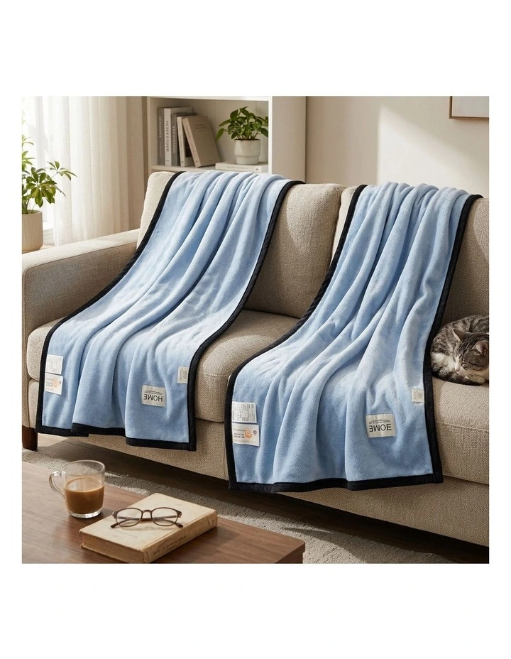 SOGA 2 Pack Blue Flannel Polyester Throw Blanket 200x230cm image 4