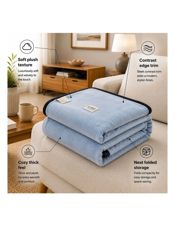SOGA 2 Pack Blue Flannel Polyester Throw Blanket 200x230cm image 5