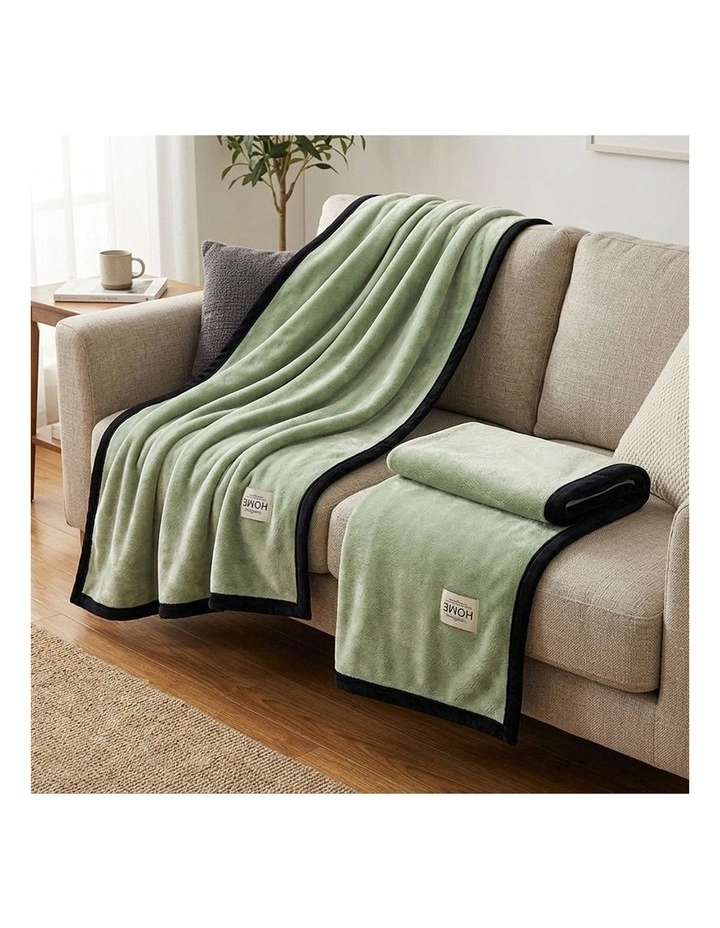SOGA 2 Pack Matcha Green Flannel Polyester Throw Blanket 200x230cm image 3