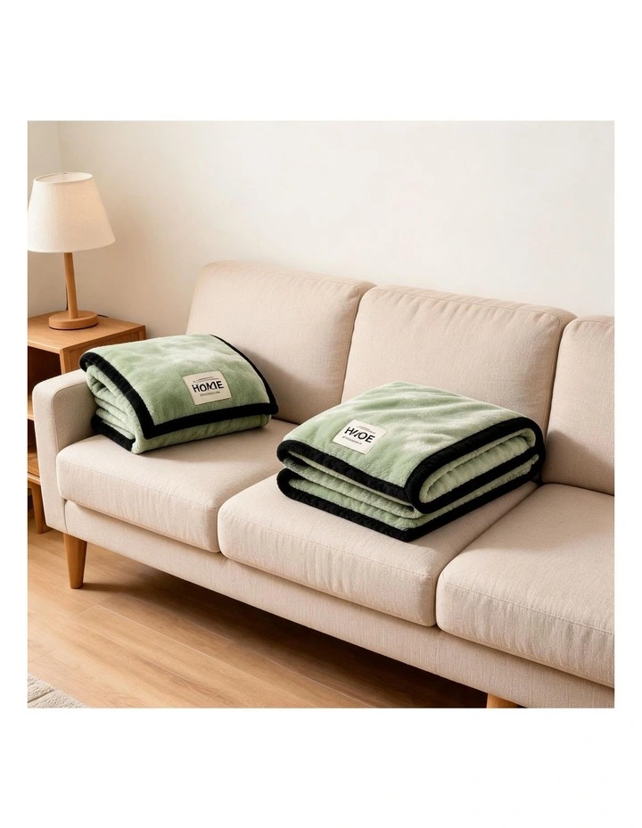 SOGA 2 Pack Matcha Green Flannel Polyester Throw Blanket 200x230cm image 4