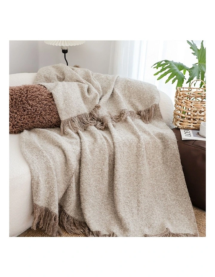 SOGA 2 Pack Coffee Tassel Throw Blanket 160x200cm image 5
