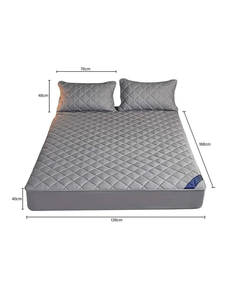 SOGA 2 Pack Grey Double Cross-Hatch Quilted Mattress Cover Sets with 4 Pillowcases image 6