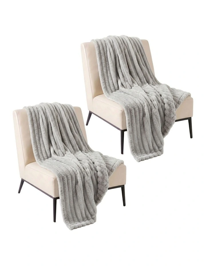 SOGA 2 Pack Silver Flannel Polyester Throw Blanket 150x200cm image 1