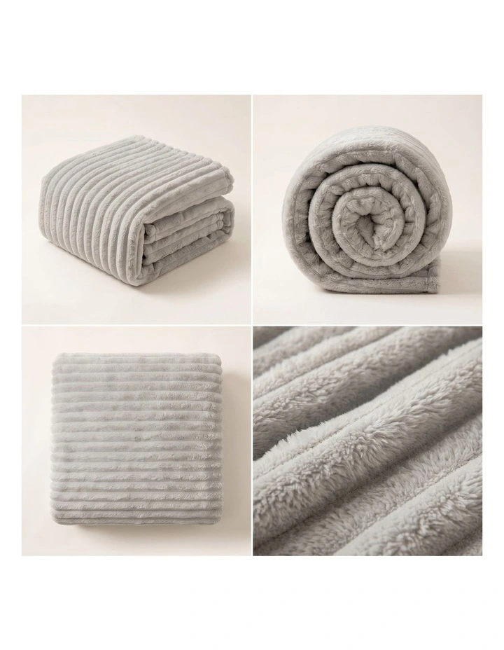 SOGA 2 Pack Silver Flannel Polyester Throw Blanket 150x200cm image 2