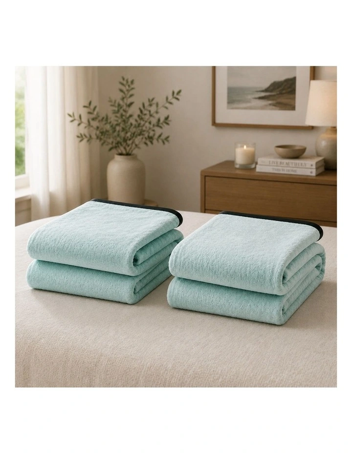 SOGA 2 Pack Mint Green Flannel Polyester Throw Blanket 200x230cm image 2