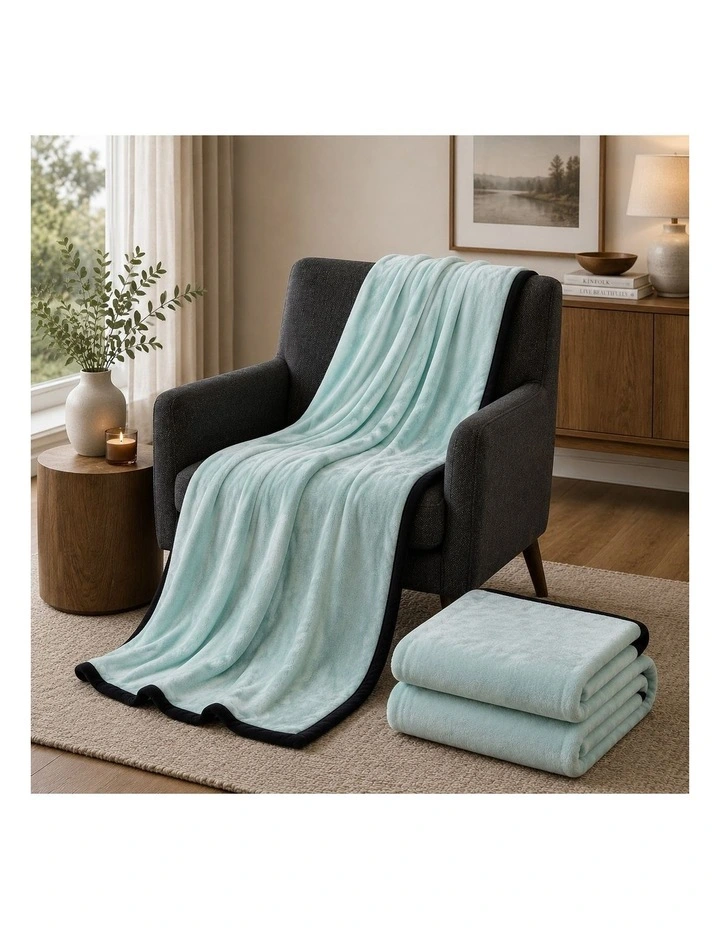 SOGA 2 Pack Mint Green Flannel Polyester Throw Blanket 200x230cm image 3