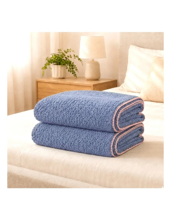 SOGA 2 Pack Dusty Blue Flannel Polyester Throw Blanket 200x230cm image 3