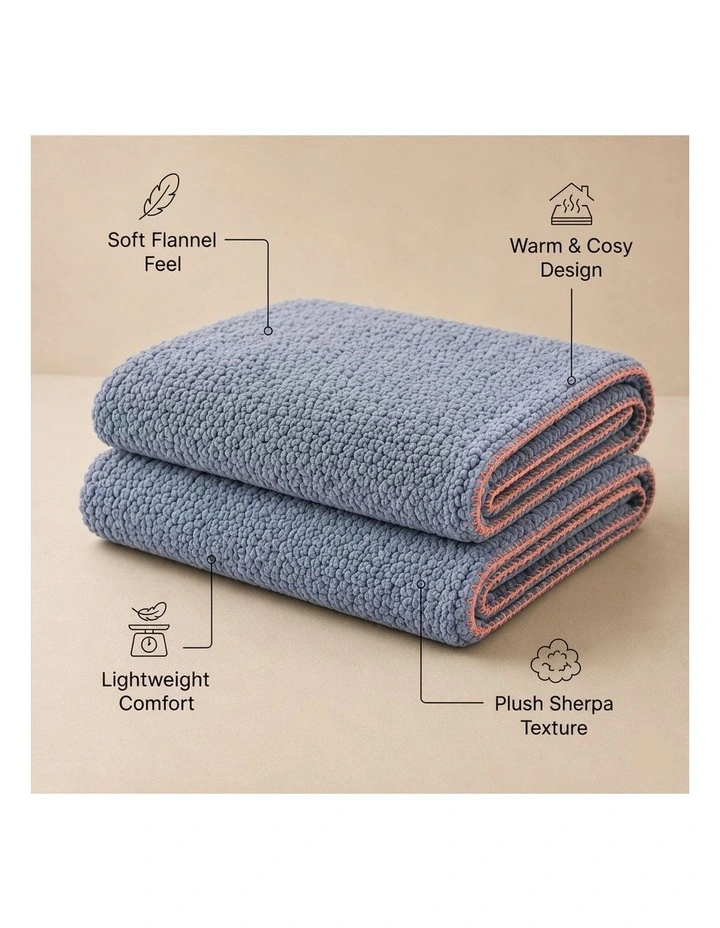 SOGA 2 Pack Dusty Blue Flannel Polyester Throw Blanket 200x230cm image 6