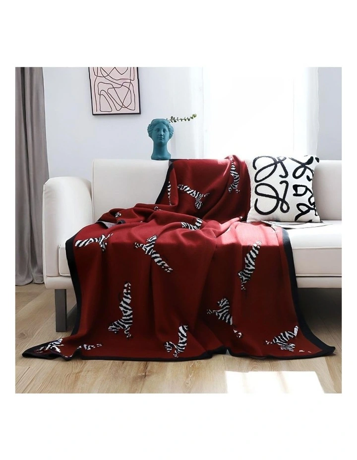 SOGA 2 Pack Wine Red Zebra Print Acrylic Throw Blanket 130x180cm image 2