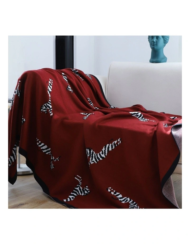 SOGA 2 Pack Wine Red Zebra Print Acrylic Throw Blanket 130x180cm image 3