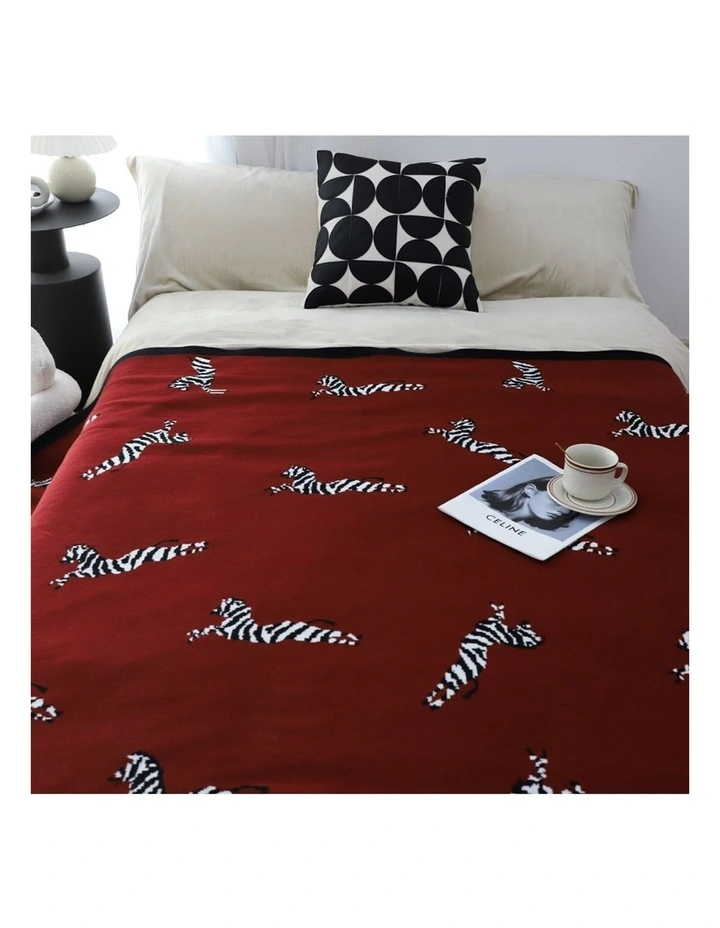 SOGA 2 Pack Wine Red Zebra Print Acrylic Throw Blanket 130x180cm image 4