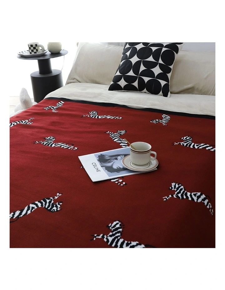 SOGA 2 Pack Wine Red Zebra Print Acrylic Throw Blanket 130x180cm image 5