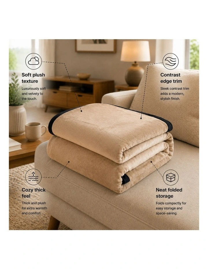 SOGA Beige Flannel Polyester Throw Blanket 200x230cm image 2