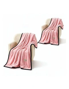 SOGA 2 Pack Pink Flannel Polyester Throw Blanket 200x230cm