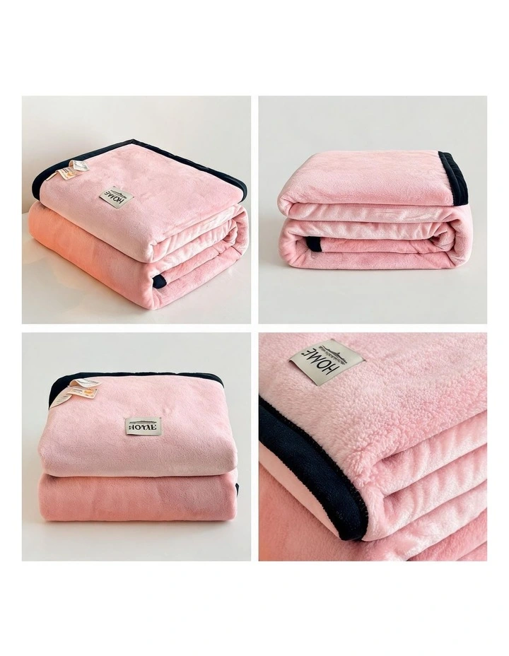 SOGA 2 Pack Pink Flannel Polyester Throw Blanket 200x230cm image 3