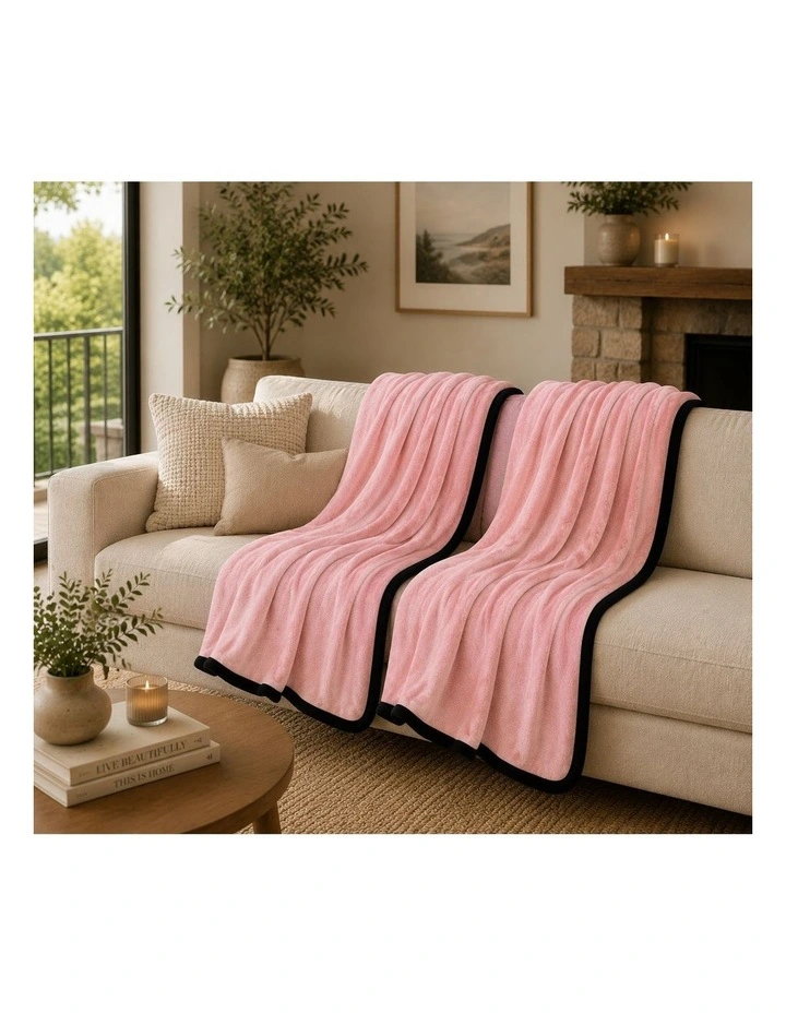 SOGA 2 Pack Pink Flannel Polyester Throw Blanket 200x230cm image 4