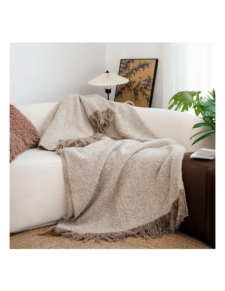 SOGA Coffee Tassel Throw Blanket Polyester Cotton 160x200cm image 3