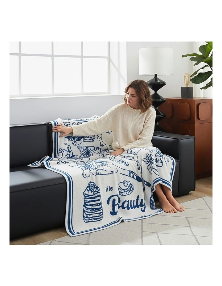 SOGA 2 Pack Off White Cat Print Throw Blanket 130x160cm image 6