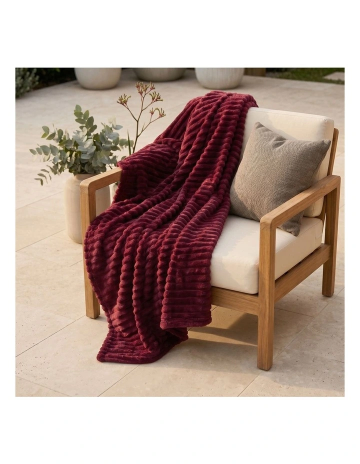 SOGA Burgundy Flannel Polyester Throw Blanket 200x230cm image 4