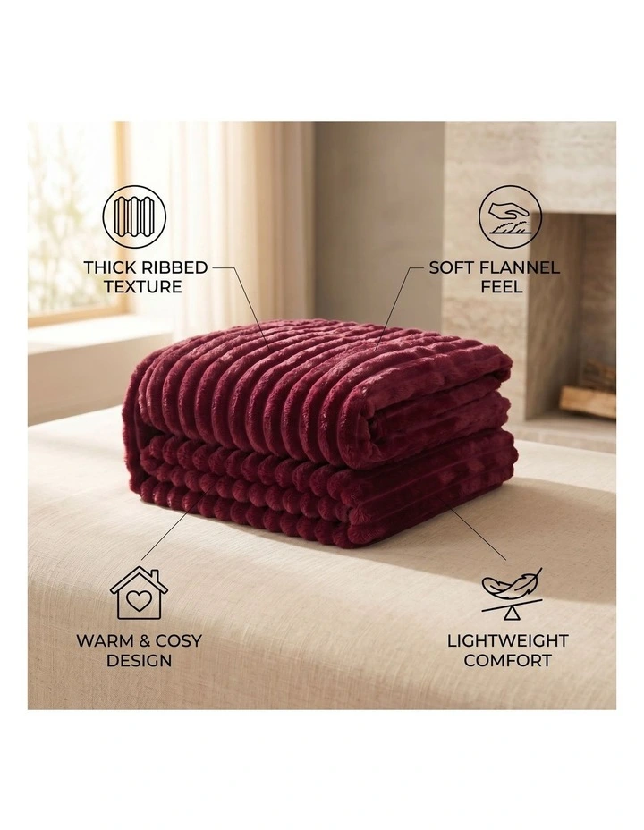 SOGA Burgundy Flannel Polyester Throw Blanket 200x230cm image 6