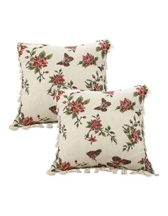 SOGA 2 Pack Creamy White Vintage Butterfly Tassel Throw Pillow 45cm