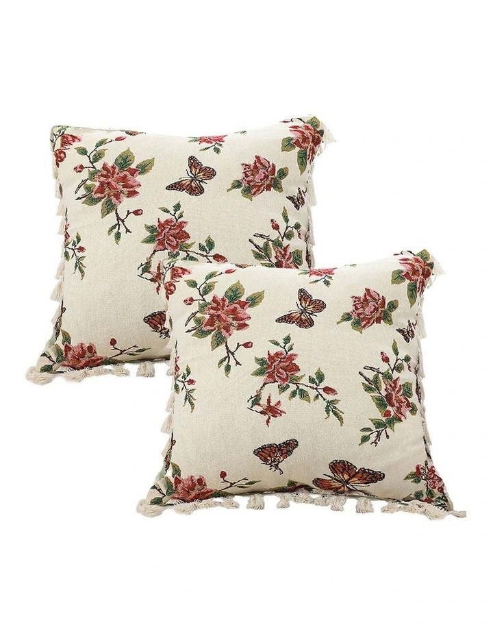 SOGA 2 Pack Creamy White Vintage Butterfly Tassel Throw Pillow 45cm image 1