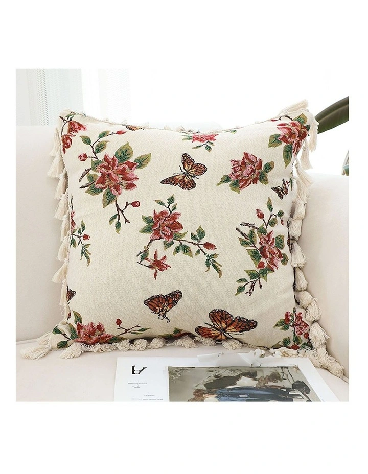 SOGA 2 Pack Creamy White Vintage Butterfly Tassel Throw Pillow 45cm image 2