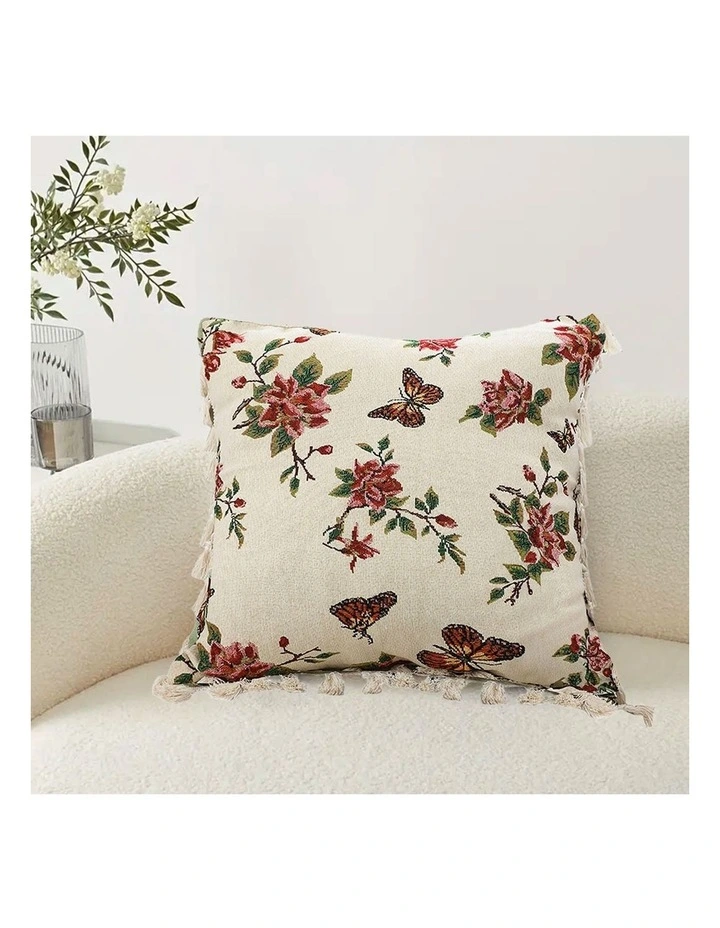 SOGA 2 Pack Creamy White Vintage Butterfly Tassel Throw Pillow 45cm image 3