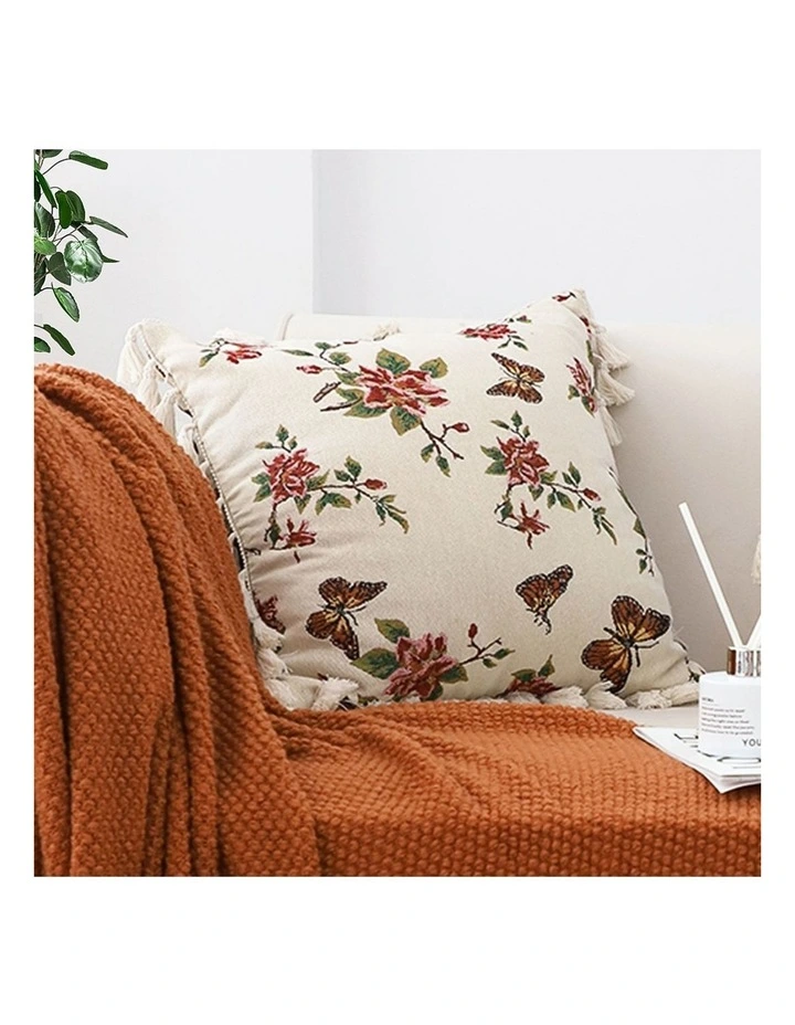 SOGA 2 Pack Creamy White Vintage Butterfly Tassel Throw Pillow 45cm image 4