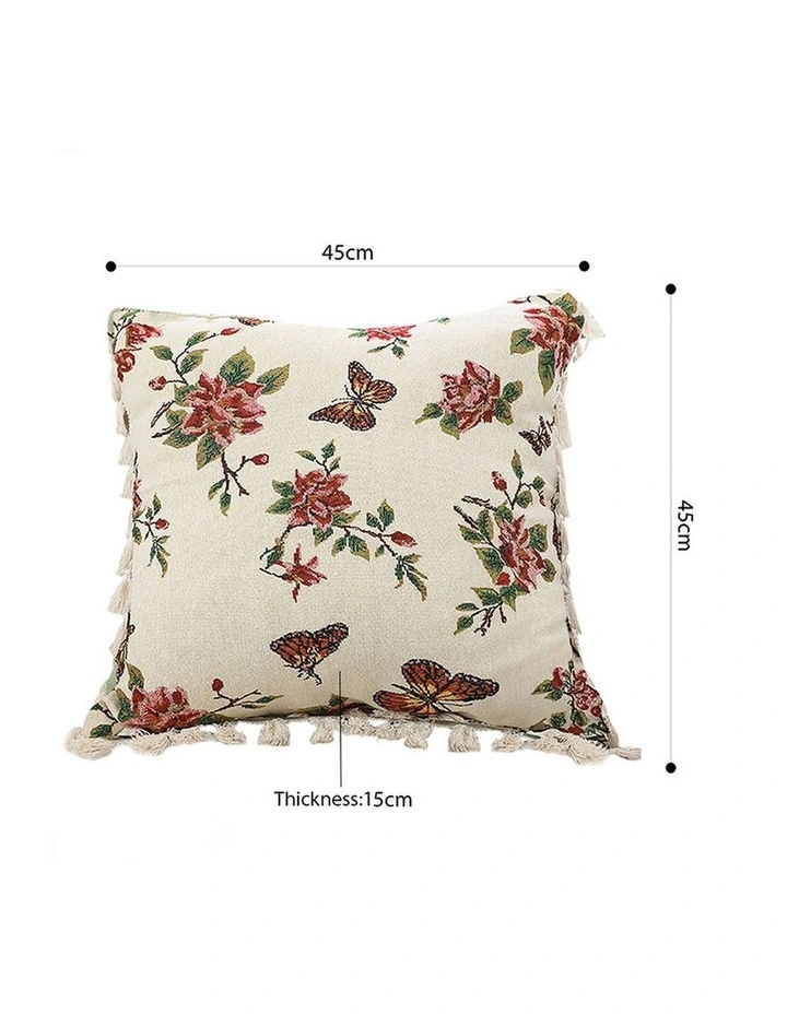SOGA 2 Pack Creamy White Vintage Butterfly Tassel Throw Pillow 45cm image 5