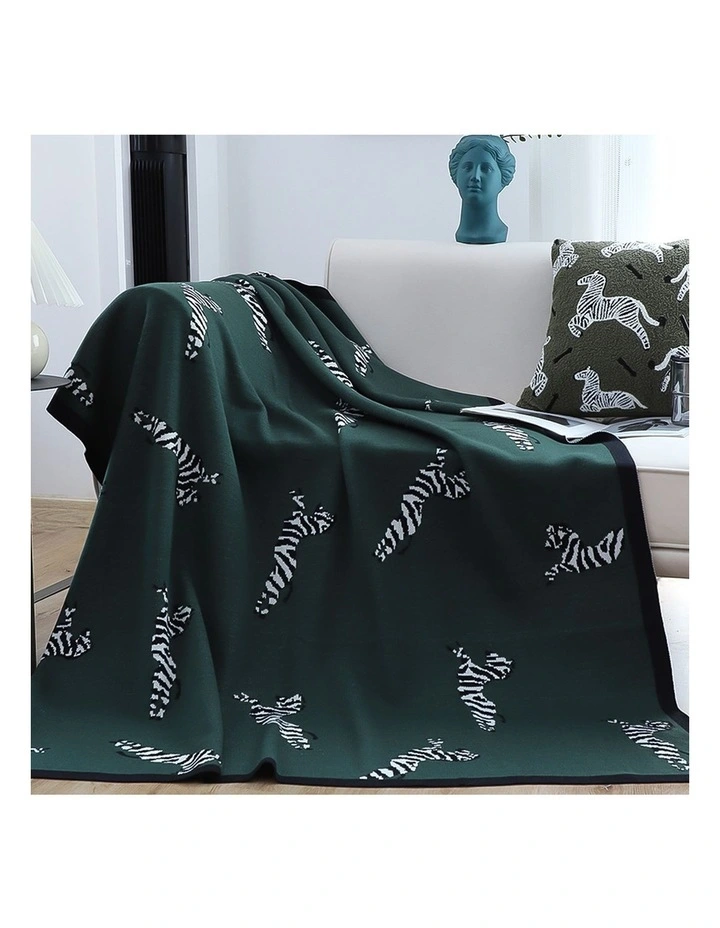 SOGA 2 Pack Forest Green Zebra Print Acrylic Throw Blanket 130x180cm image 2