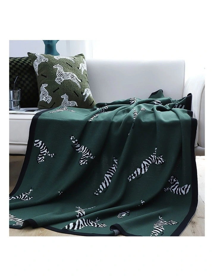 SOGA 2 Pack Forest Green Zebra Print Acrylic Throw Blanket 130x180cm image 3