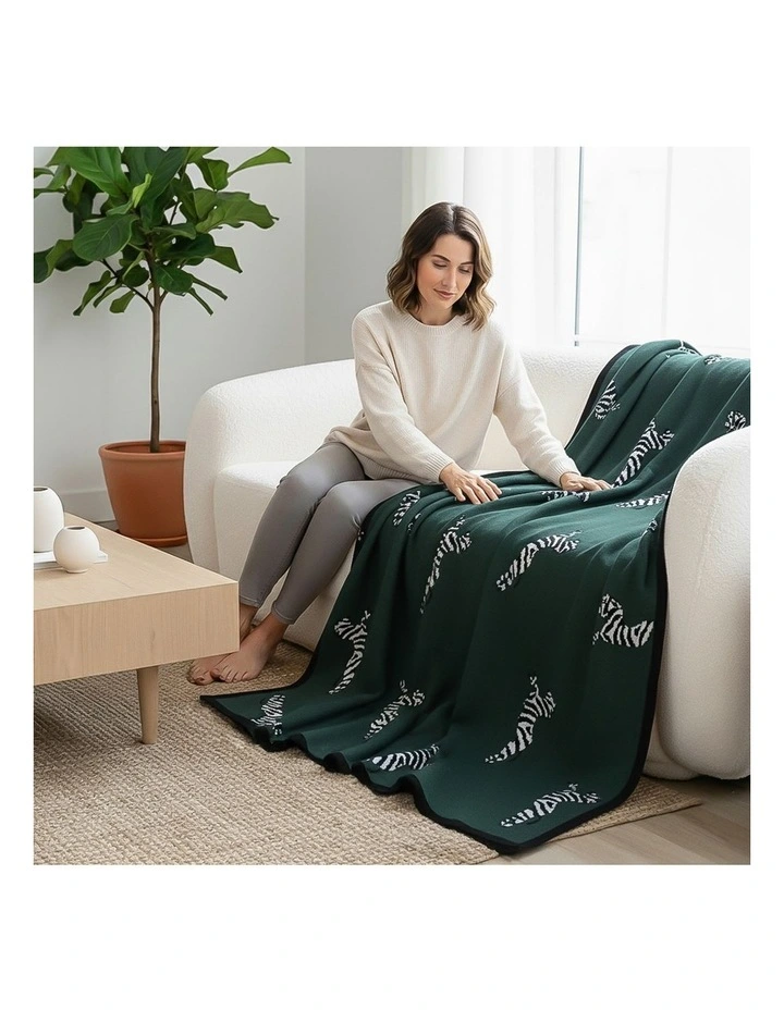 SOGA 2 Pack Forest Green Zebra Print Acrylic Throw Blanket 130x180cm image 6