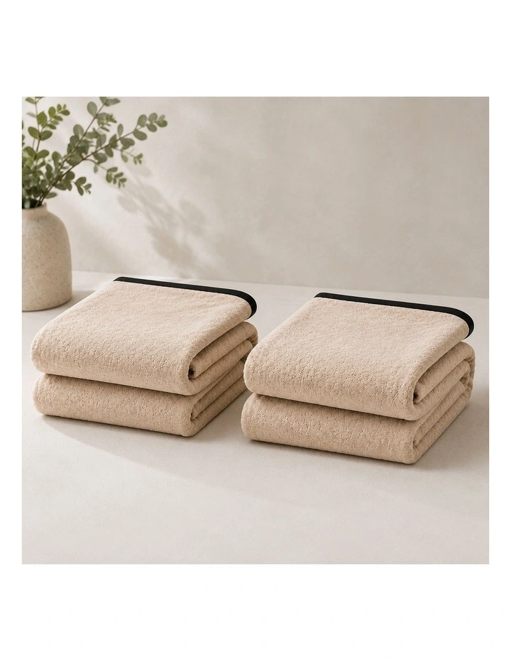 SOGA 2 Pack Beige Flannel Polyester Throw Blanket 200x230cm image 2