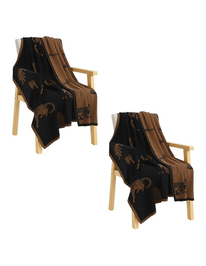 SOGA 2 Pack Black Brown Animal Print Throw Blanket 130x180cm image 1