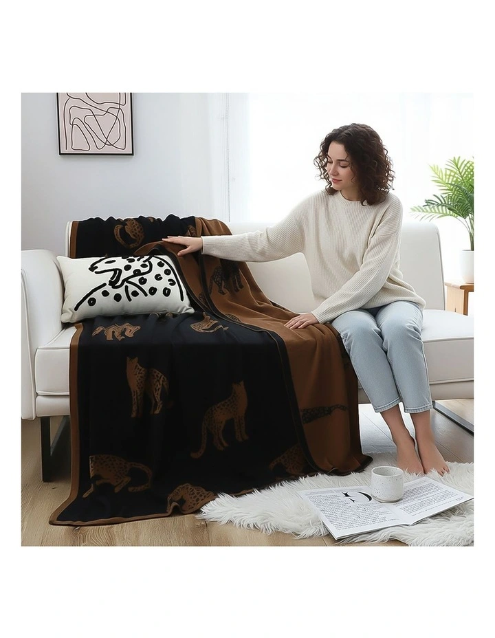SOGA 2 Pack Black Brown Animal Print Throw Blanket 130x180cm image 4