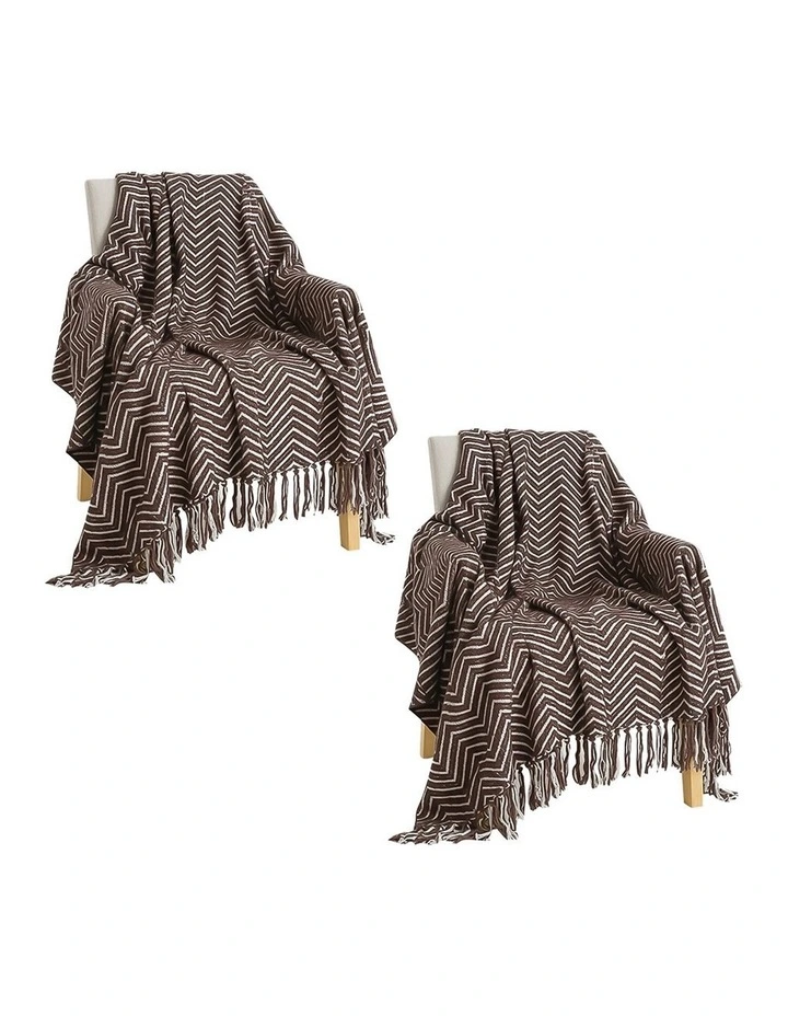 SOGA 2 Pack Chocolate Brown Polyester Throw Blanket 130x170cm image 1