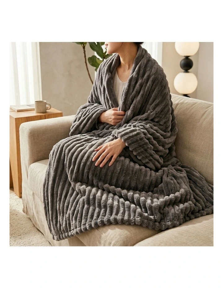 SOGA Grey Flannel Polyester Throw Blanket 150x200cm image 4