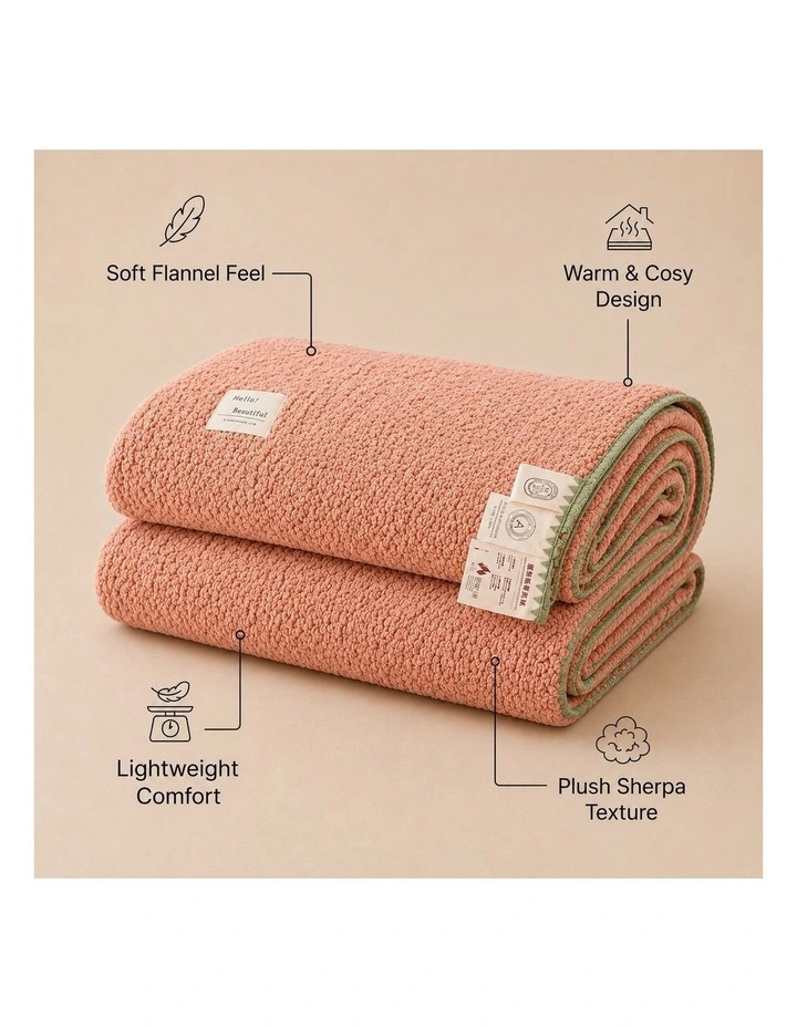 SOGA 2 Pack Pink Flannel Polyester Throw Blanket 200x230cm image 2