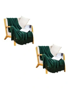 SOGA 2 Pack Green Diamond Pattern Knitted Throw Blanket 130x230cm