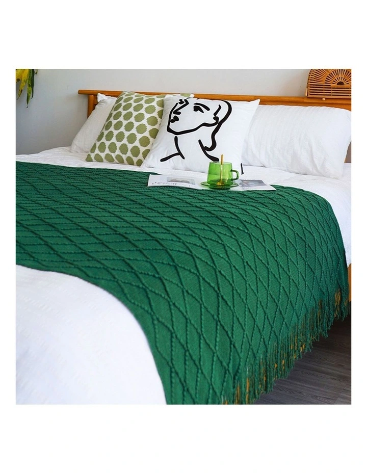 SOGA 2 Pack Green Diamond Pattern Knitted Throw Blanket 130x230cm image 2