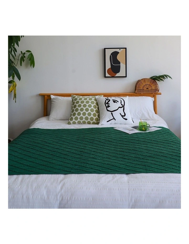 SOGA 2 Pack Green Diamond Pattern Knitted Throw Blanket 130x230cm image 3