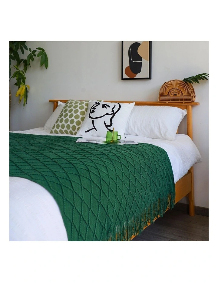 SOGA 2 Pack Green Diamond Pattern Knitted Throw Blanket 130x230cm image 4