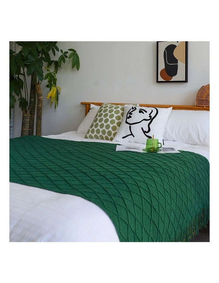 SOGA 2 Pack Green Diamond Pattern Knitted Throw Blanket 130x230cm image 5