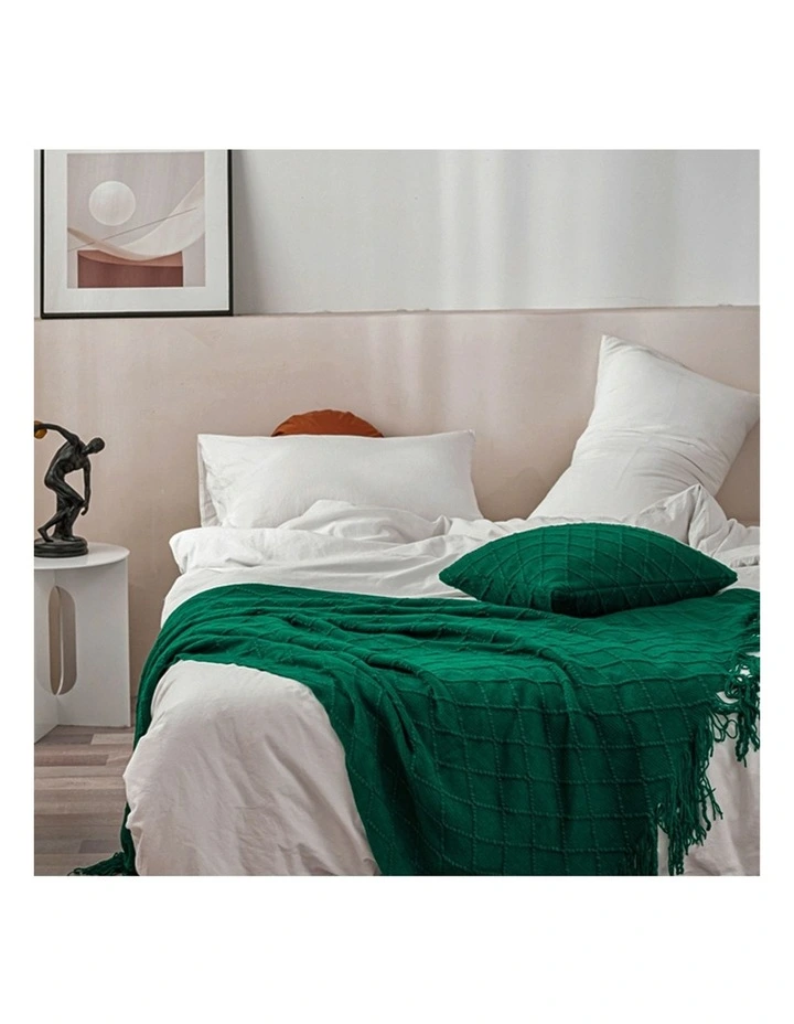 SOGA 2 Pack Green Diamond Pattern Knitted Throw Blanket 130x230cm image 6