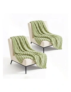 SOGA 2 Pack Light Green Flannel Polyester Throw Blanket 150x200cm