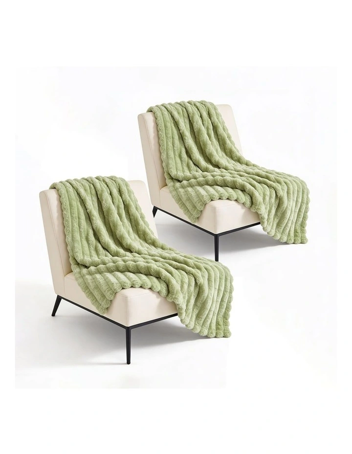 SOGA 2 Pack Light Green Flannel Polyester Throw Blanket 150x200cm image 1