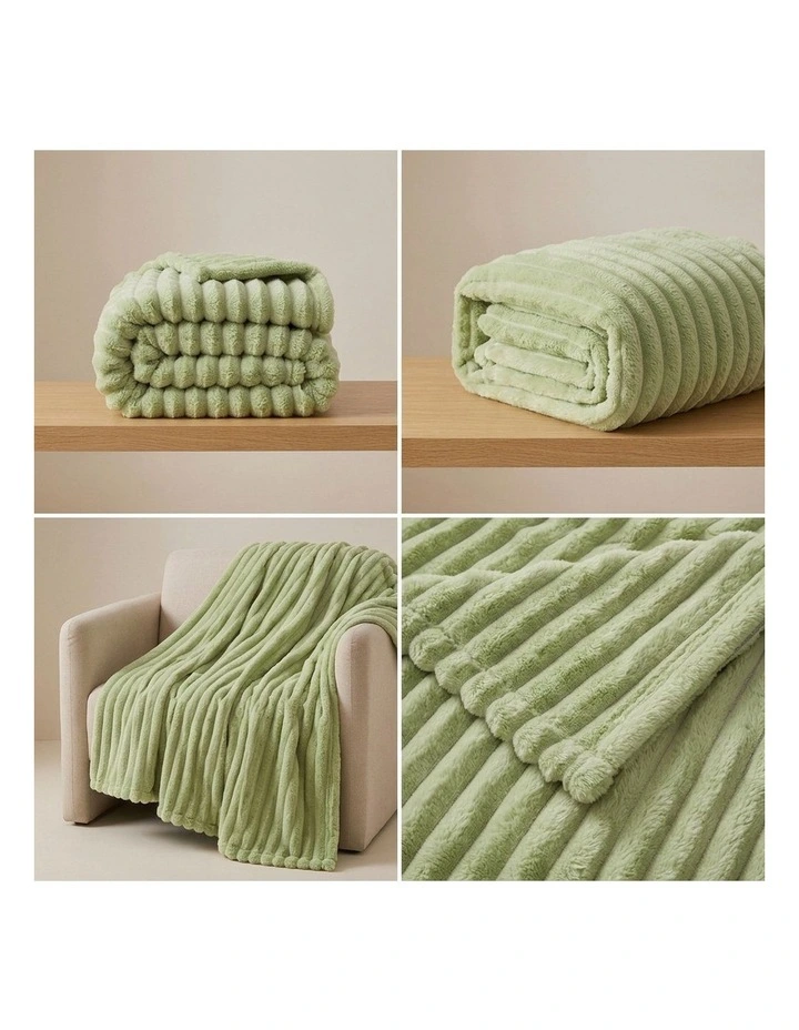 SOGA 2 Pack Light Green Flannel Polyester Throw Blanket 150x200cm image 2