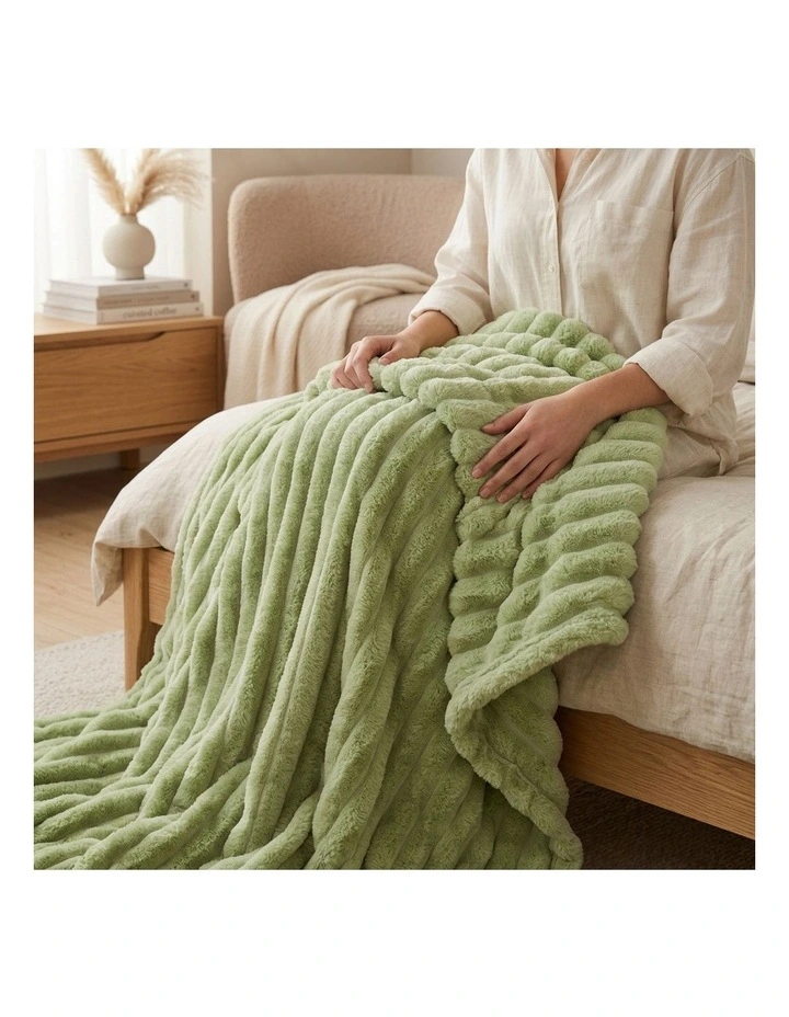 SOGA 2 Pack Light Green Flannel Polyester Throw Blanket 150x200cm image 5