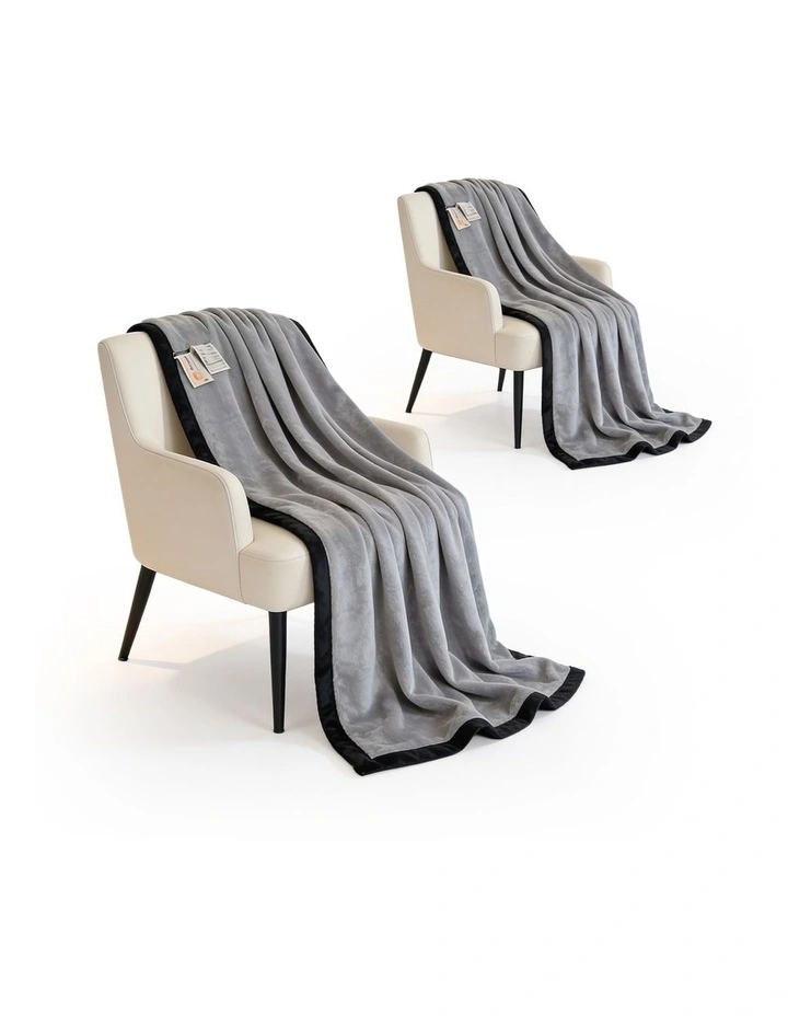 SOGA 2 Pack Silver Flannel Polyester Throw Blanket 200x230cm image 1